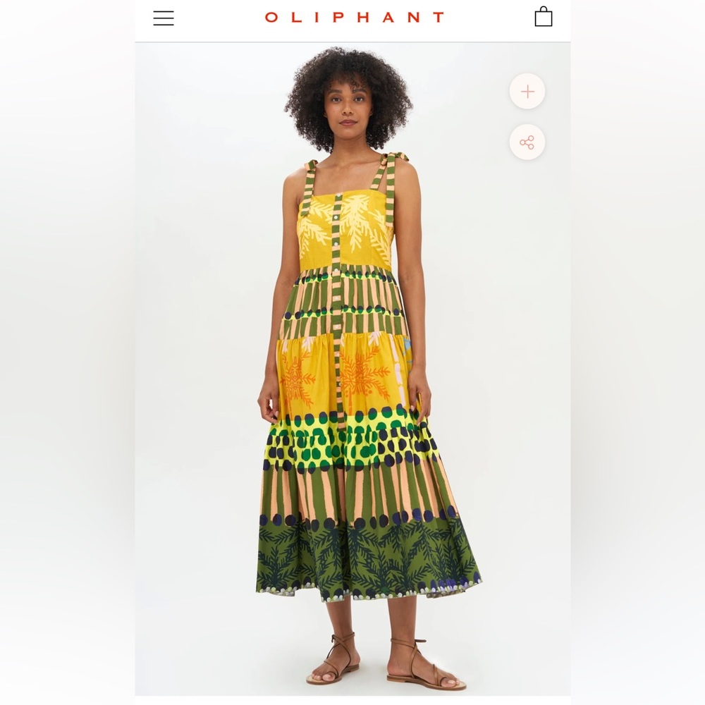 NWT OLIPHANT TIE STRAP BUTTON MIDI DRESS - SAFFRON PALMA- Small